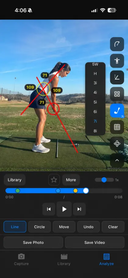 SwingDraw angle tool and club picker over a golfer at address