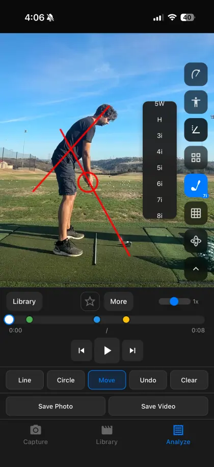 SwingDraw lines, circle, and angle measurements drawn over a golf swing