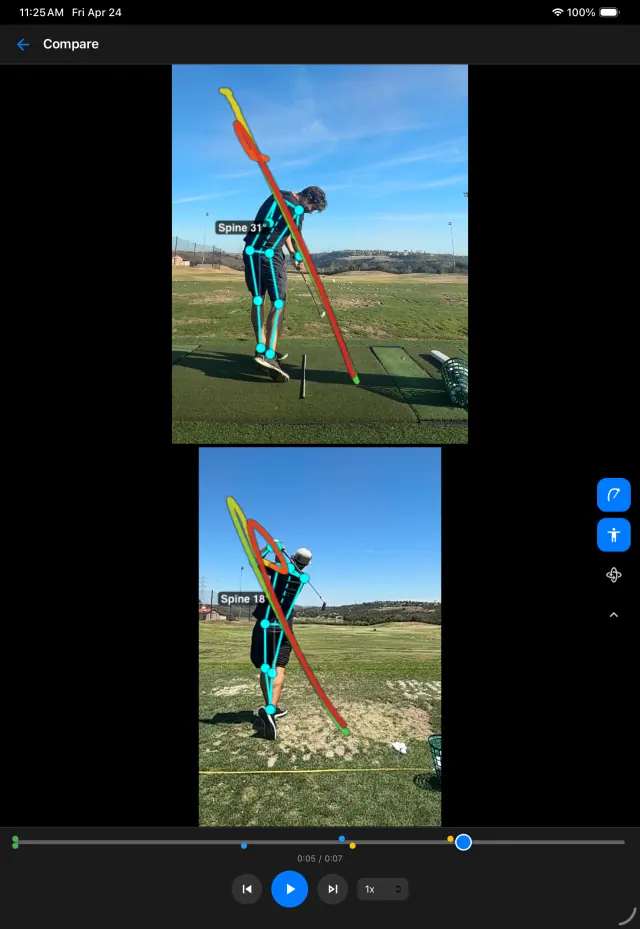 SwingDraw side-by-side swing comparison on iPad