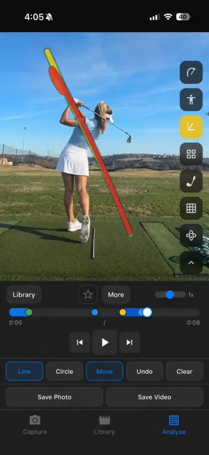 SwingDraw clubhead path trace drawn through a golf swing on iPhone
