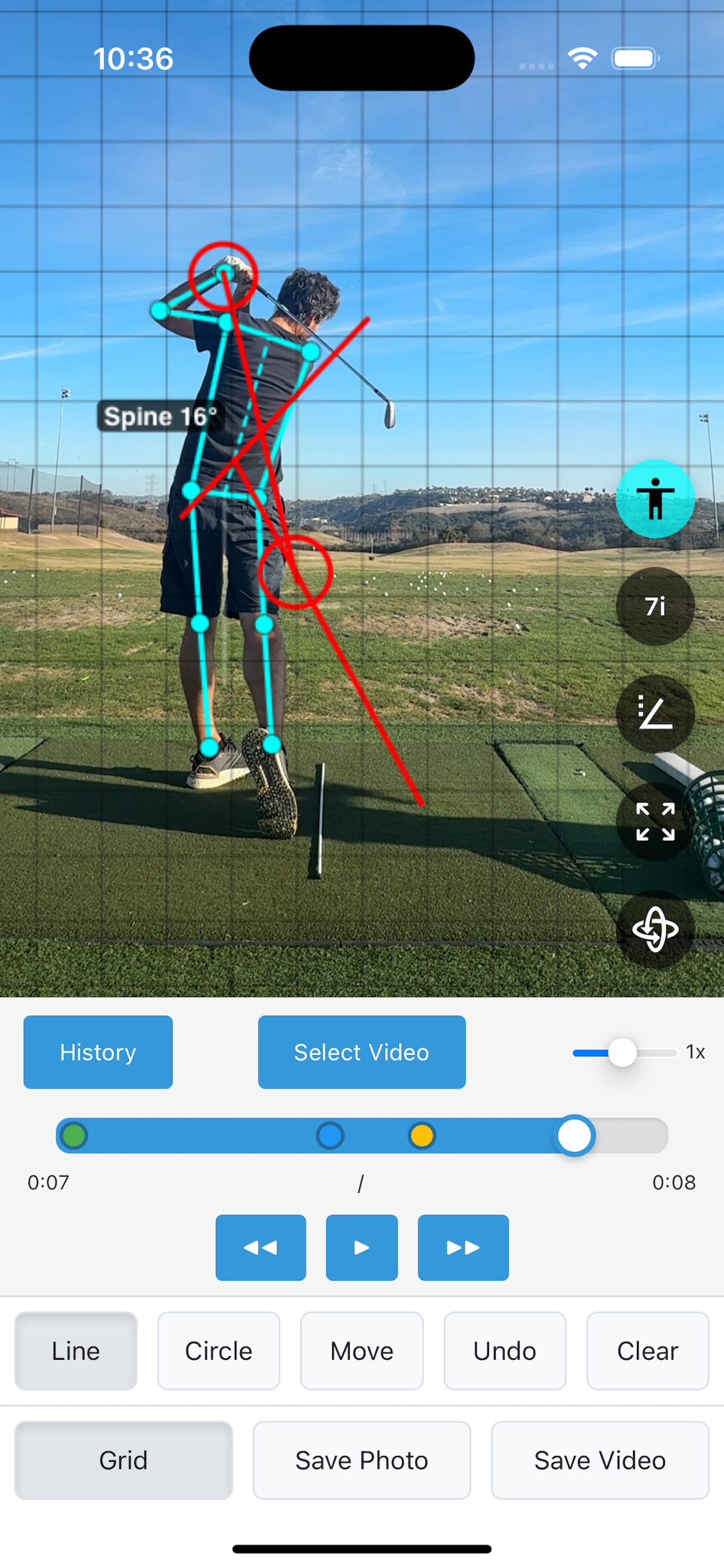 SwingDraw showing golf swing comparison and playback controls