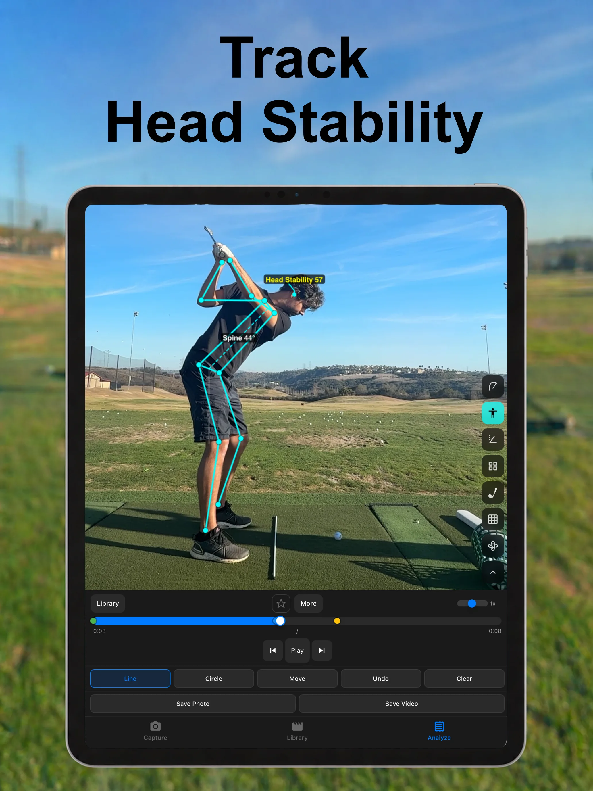 SwingDraw on iPad with head stability tracking
